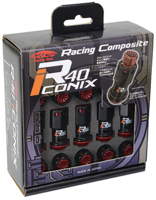 Project Kics 20 PCS (NO LOCKS) Black R40 Iconix W/ Plastic Cap (Black) - 12X1.25 - awdtuningtx