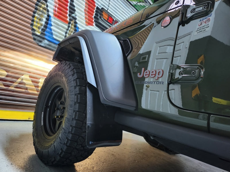 Rally Armor 19-23 Jeep JT Gladiator Mojave/Rubicon Black Mud Flap w/ Metallic Black Logo - awdtuningtx