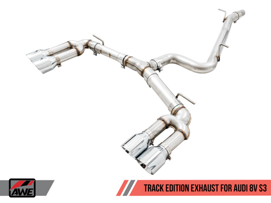 AWE Tuning Audi 8V S3 Track Edition Exhaust w/Chrome Silver Tips 102mm - awdtuningtx