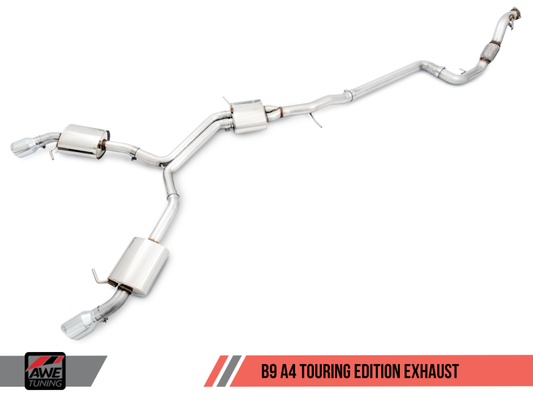 AWE Tuning Audi B9 A4 Touring Edition Exhaust Dual Outlet - Diamond Black Tips (Includes DP) - awdtuningtx