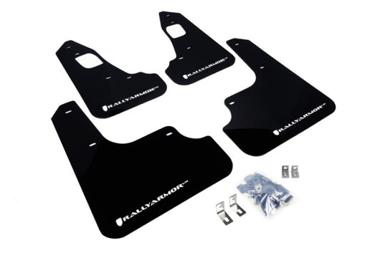 Rally Armor 08-17 Mitsubishi EVO X Black UR Mud Flap w/ White Logo - awdtuningtx