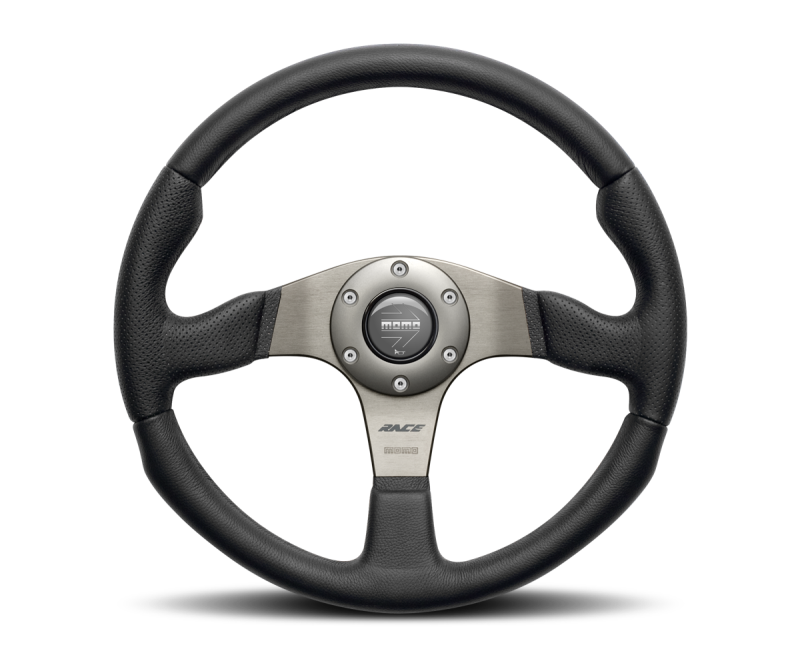 Momo Race Steering Wheel 320 mm - Black Leather/Anth Spokes - awdtuningtx