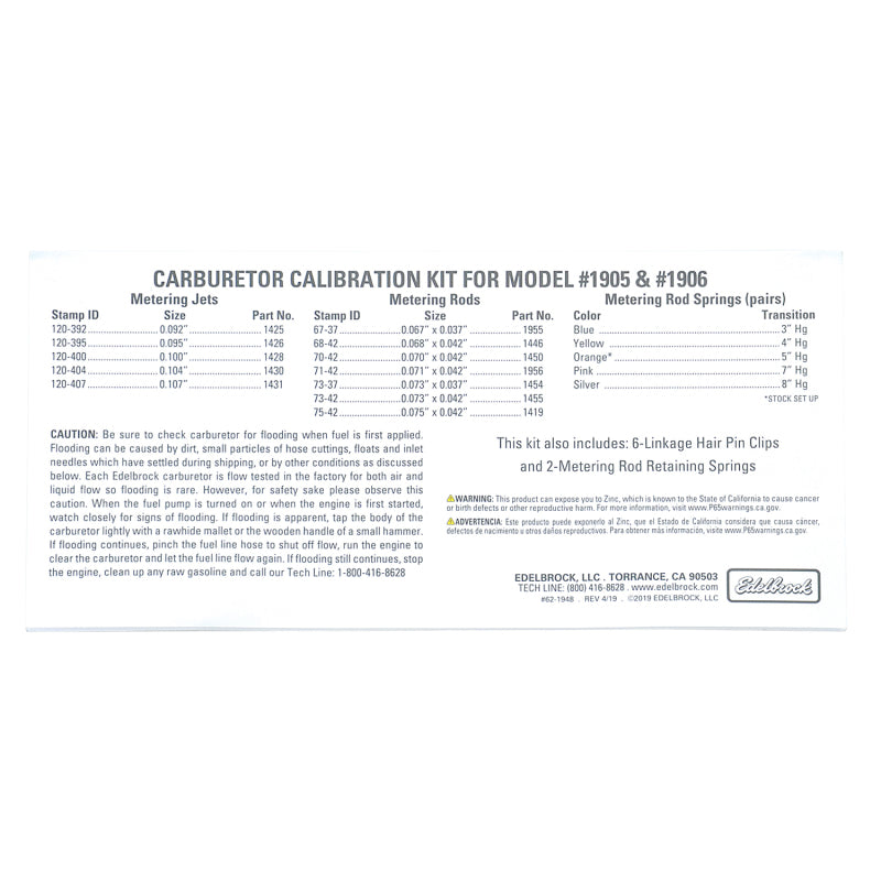 Edelbrock Calibration Kit for 1905 / 1906 - awdtuningtx