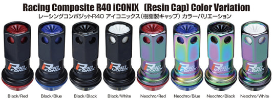 Project Kics 16+4 Locks Neocro R40 Iconix W/ Plastic Cap (Black) - 12X1.50 - awdtuningtx