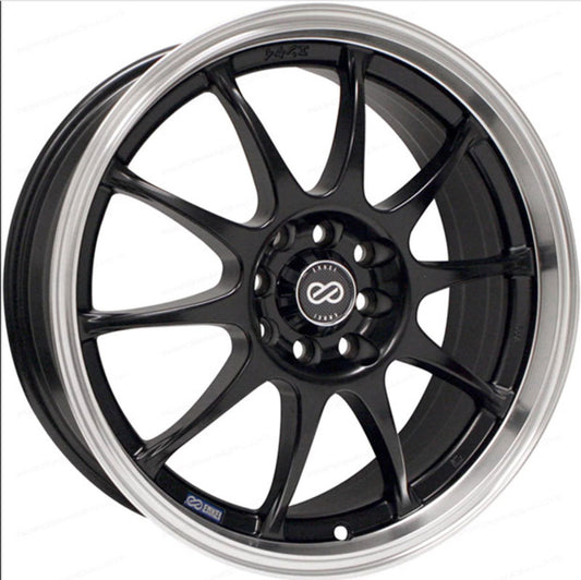 Enkei J10 15x6.5 4x100/108 38mm Offset 72.6mm Bore Dia Matte Black w/ Machined Lip Wheel - awdtuningtx