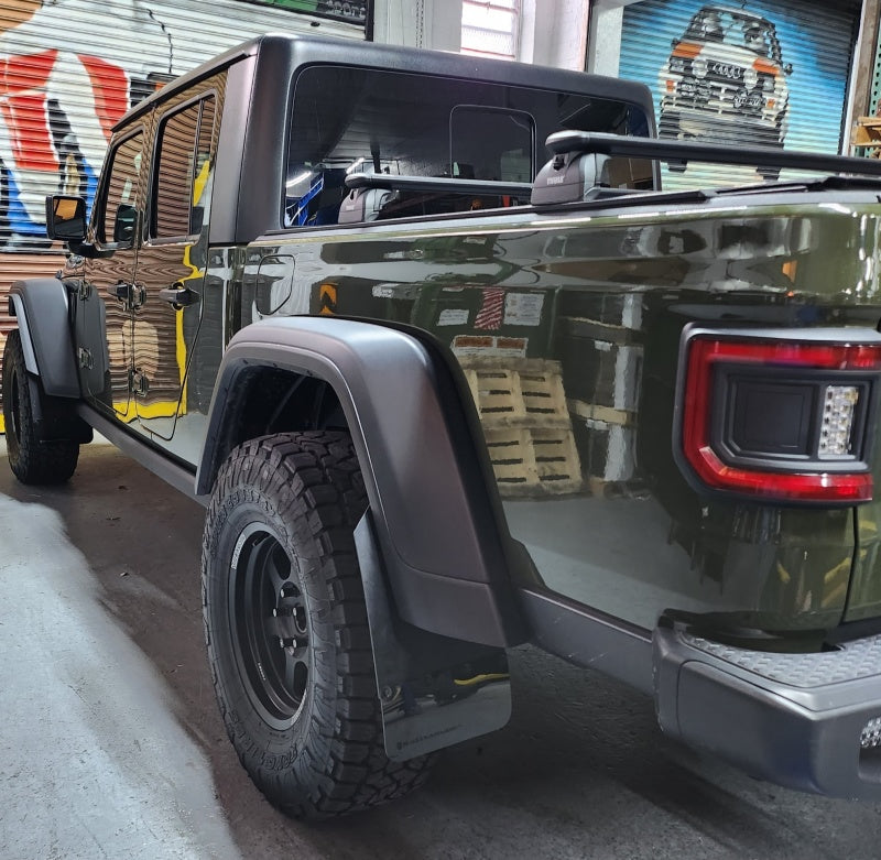 Rally Armor 19-23 Jeep JT Gladiator Mojave/Rubicon Black Mud Flap w/ Metallic Black Logo - awdtuningtx