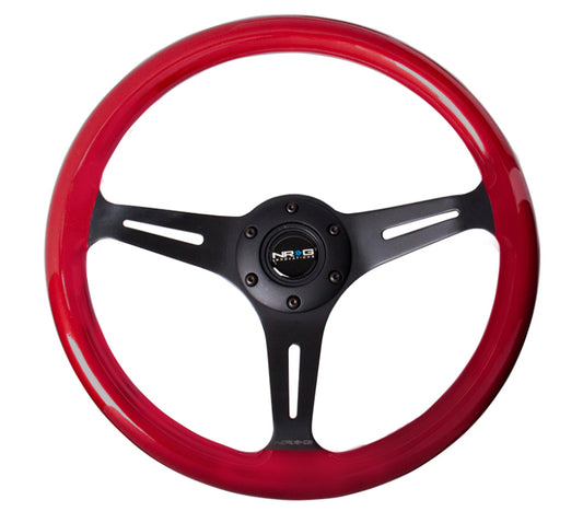 NRG Classic Wood Grain Steering Wheel (350mm) Red Pearl/Flake Paint w/Black 3-Spoke Center - awdtuningtx