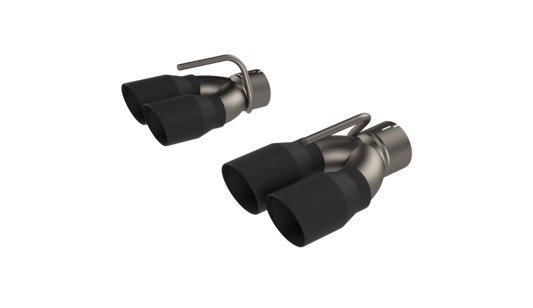 QTP 15-18 Dodge Challenger 6.2L/6.4L 304SS Screamer Exhaust 3in Quad Tip Adapter w/Black Tips - awdtuningtx