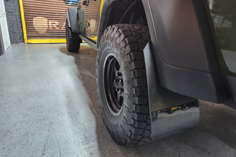 Rally Armor 19-23 Jeep JT Gladiator Mojave/Rubicon Black Mud Flap w/ Metallic Black Logo - awdtuningtx