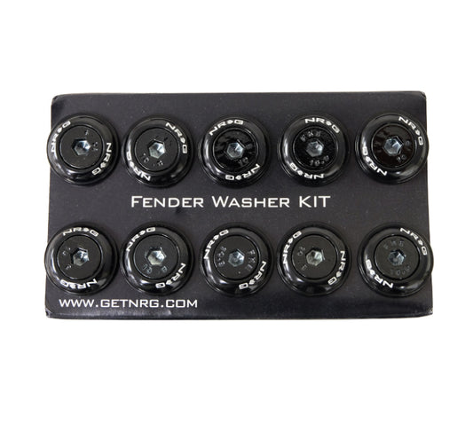 NRG Fender Washer Kit w/Color Matched M6 Bolt Rivets For Plastic (Black) - Set of 10 - awdtuningtx
