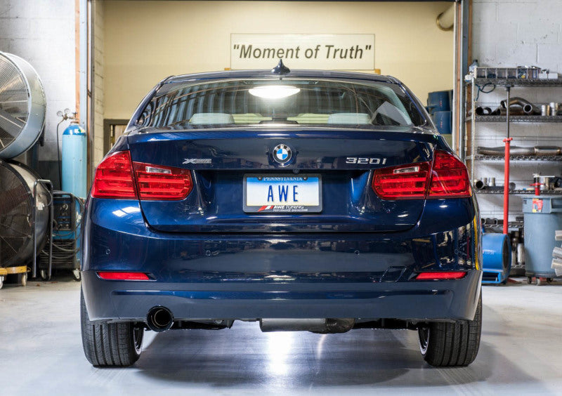 AWE Tuning 13-18 BMW 320i (F30) Touring Edition Exhaust w/ Perfomance Mid Pipe - Diamond Black Tips - awdtuningtx