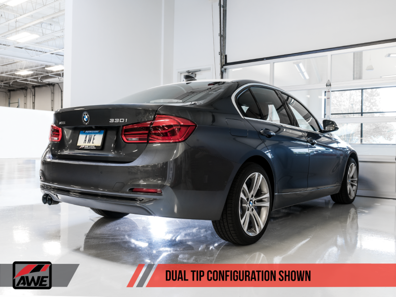 AWE Tuning BMW F3X 28i / 30i Touring Edition Axle-Back Exhaust Single Side - 80mm Black Tips - awdtuningtx