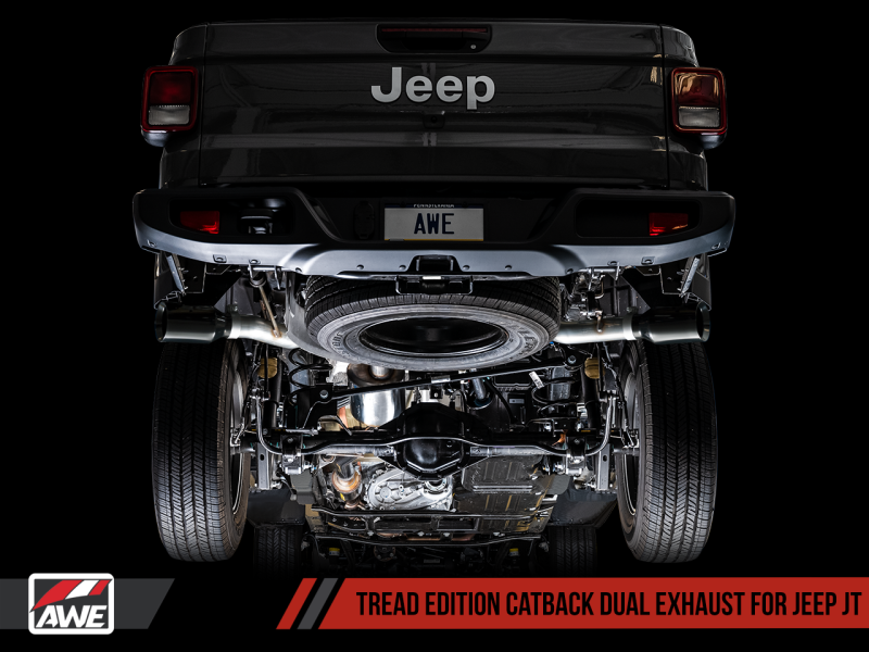 AWE Tuning 20-21 Jeep Gladiator JT 3.6L Tread Edition Cat-Back Dual Exhaust - Diamond Black Tip - awdtuningtx