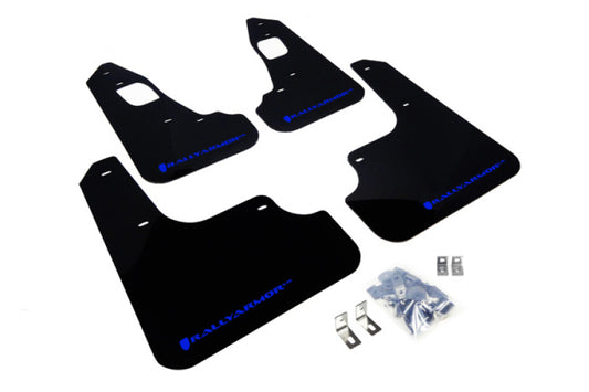 Rally Armor 08-17 Mitsubishi EVO X Black UR Mud Flap w/ Blue Logo - awdtuningtx