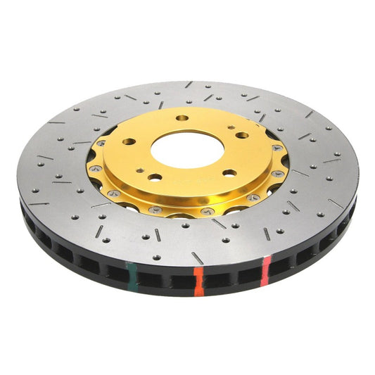 DBA 04-07 STi/2017 BRZ w/Perf. Pkg. 10 Hole Front Drilled/Slotted 5000 Series 2 Pc Rotor w/Gold Hat - awdtuningtx