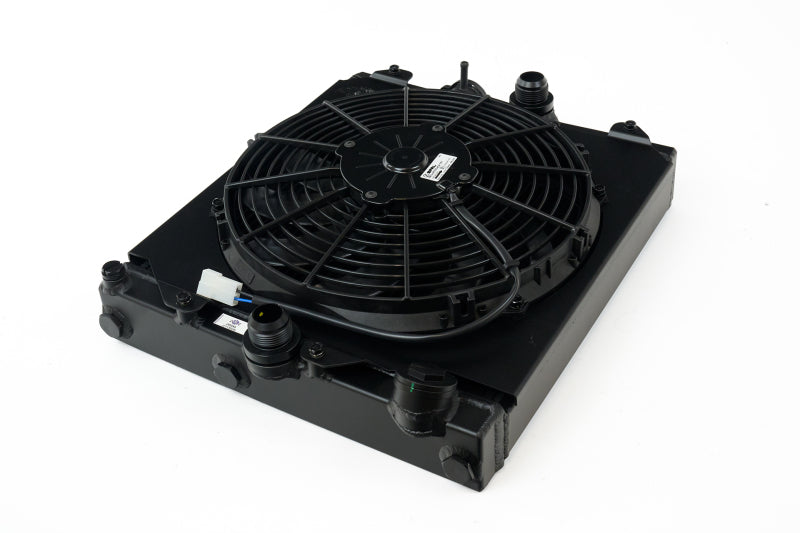 CSF Universal Half Radiator w/-16AN & Slip-On Fittings/12in SPAL Fan & Shroud - Black Finish - awdtuningtx