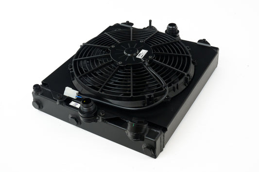 CSF Universal Half Radiator w/-16AN & Slip-On Fittings/12in SPAL Fan & Shroud - Black Finish - awdtuningtx