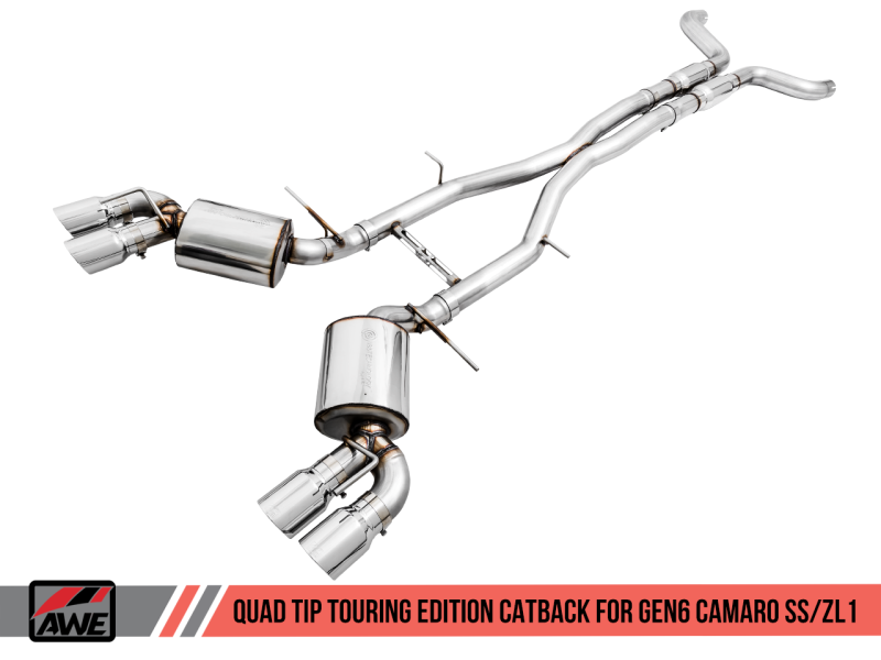 AWE Tuning 16-19 Chevy Camaro SS Res Cat-Back Exhaust -Touring Edition (Quad Chrome Silver Tips) - awdtuningtx