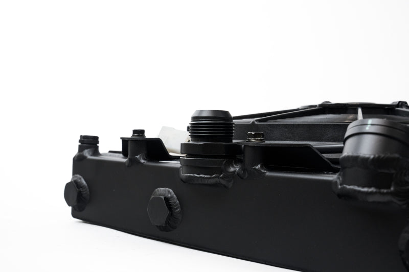 CSF Universal Half Radiator w/-16AN & Slip-On Fittings/12in SPAL Fan & Shroud - Black Finish - awdtuningtx