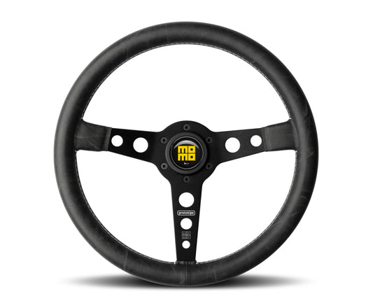 Momo Prototip Heritage Steering Wheel 350 mm - Black Leather/White Stitch/Black Spokes - awdtuningtx