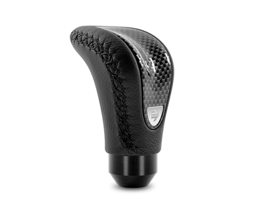 Momo Combat Evo Shift Knob - Black Leather, Carbon Effect Insert, Black Stitching - awdtuningtx