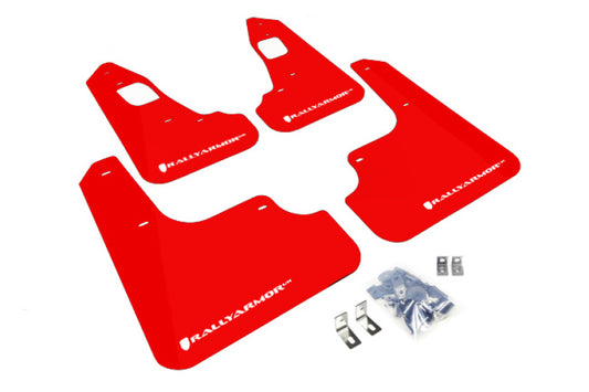 Rally Armor 08-17 Mitsubishi EVO X Red UR Mud Flap w/ White Logo - awdtuningtx