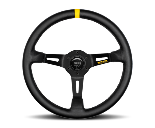 Momo MOD08 Steering Wheel 350 mm -  Black Leather/Black Spokes/1 Stripe - awdtuningtx