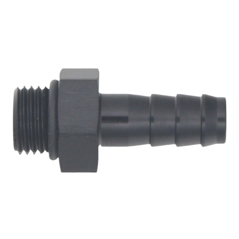 DeatschWerks 6AN ORB Male to 3/8in Male Triple Barb Fitting (Incl O-Ring) - Anodized Matte Black - awdtuningtx