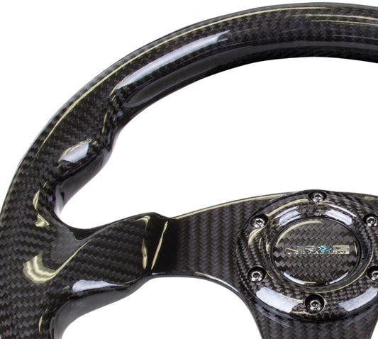 NRG Carbon Fiber Steering Wheel (320mm) Flat Bottom w/Shiny Black Carbon - awdtuningtx
