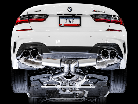 AWE Tuning 2019+ BMW M340i (G20) Non-Resonated Touring Edition Exhaust - Quad Chrome Silver Tips - awdtuningtx