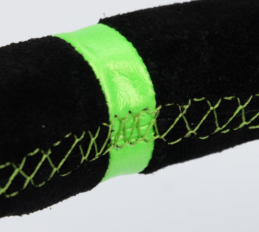 NRG Reinforced Steering Wheel 350mm/3in. Deep Blk Suede/ Neon Green Stitch w/5mm Matte Black Spoke - awdtuningtx