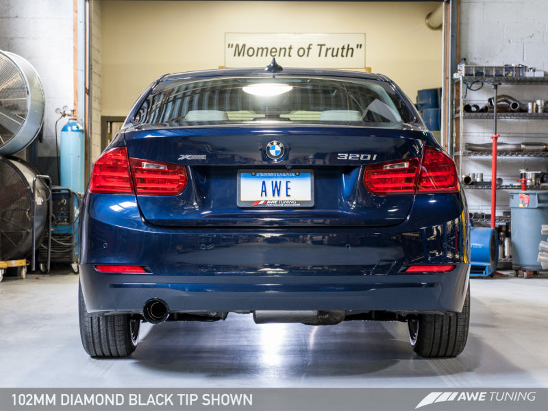 AWE Tuning 13-18 BMW 320i (F30) Touring Edition Exhaust w/ Perfomance Mid Pipe - Diamond Black Tips - awdtuningtx