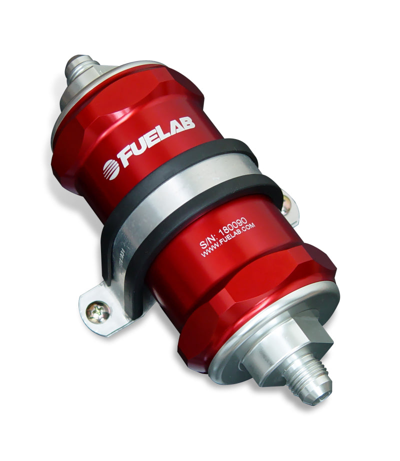 Fuelab 818 In-Line Fuel Filter Standard -6AN In/Out 10 Micron Fabric - Red - awdtuningtx