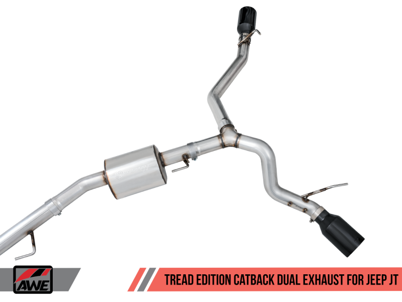 AWE Tuning 20-21 Jeep Gladiator JT 3.6L Tread Edition Cat-Back Dual Exhaust - Diamond Black Tip - awdtuningtx