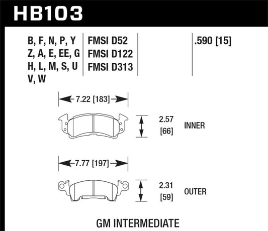 Hawk 1975-1975 Buick Apollo SR HPS 5.0 Front Brake Pads - awdtuningtx