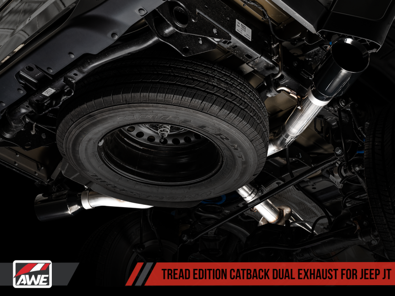 AWE Tuning 20-21 Jeep Gladiator JT 3.6L Tread Edition Cat-Back Dual Exhaust - Diamond Black Tip - awdtuningtx