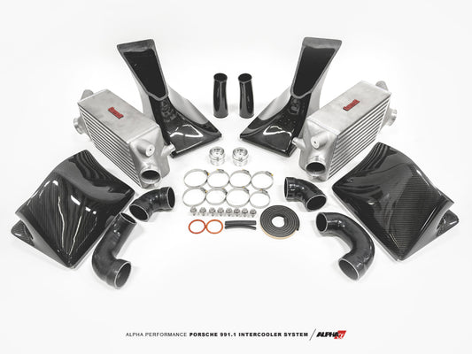 AMS Performance 13-15 Porsche 911 Turbo/Turbo S (991.1) Alpha Intercooler Kit w/Carbon Fiber Shrouds - awdtuningtx