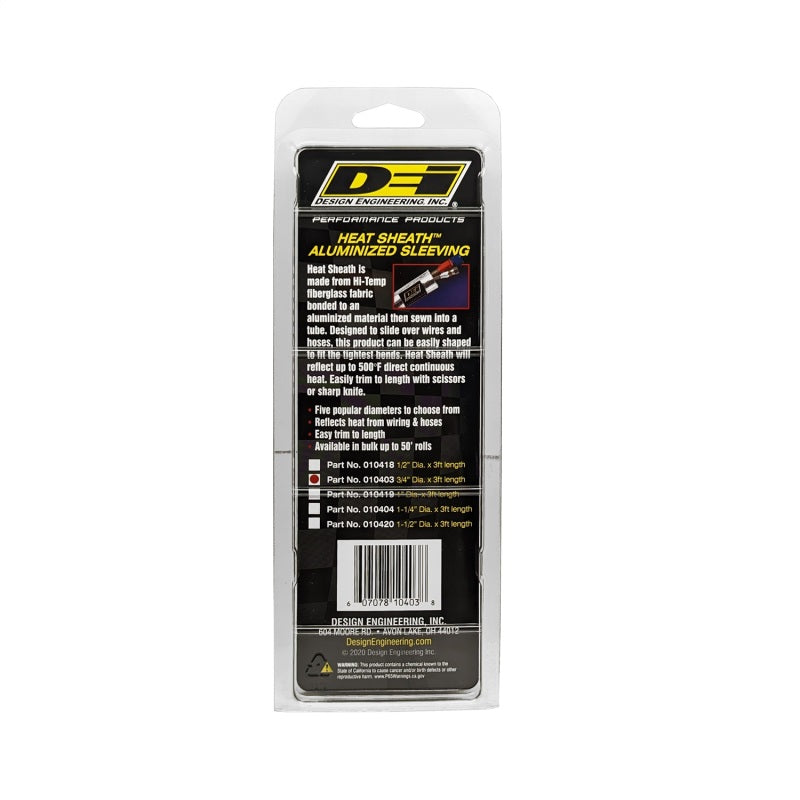 DEI Heat Sheath 3/4in x 3ft - Aluminized Sleeving - Sewn Edge - awdtuningtx