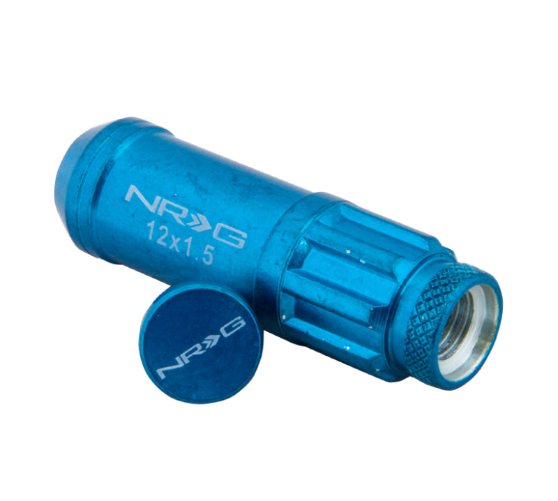 NRG 700 Series M12 X 1.5 Steel Lug Nut w/Dust Cap Cover Set 21 Pc w/Locks & Lock Socket - Blue - awdtuningtx
