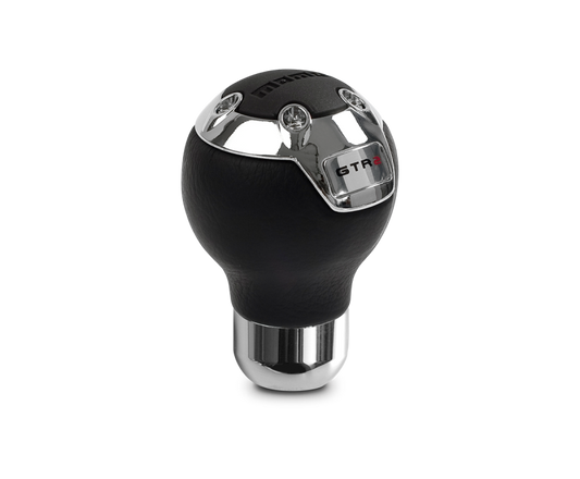 Momo GTR2 Shift Knob - Black Leather, Chrome Insert - awdtuningtx