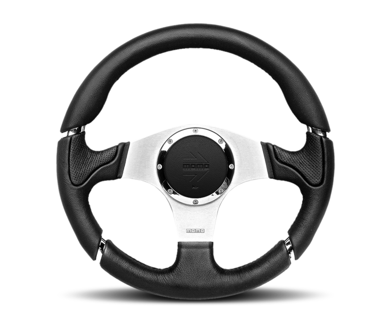 Momo Millenium Steering Wheel 350 mm - Black Leather/Black Stitch/Brshd Spokes - awdtuningtx
