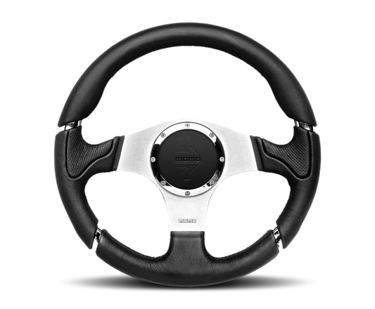 Momo Millenium Steering Wheel 350 mm - Black Leather/Black Stitch/Brshd Spokes - awdtuningtx