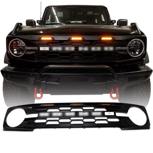 IAG I-Line Para-Hex Style Front Grille Matte Black With Lights 2021+ Ford Bronco - awdtuningtx