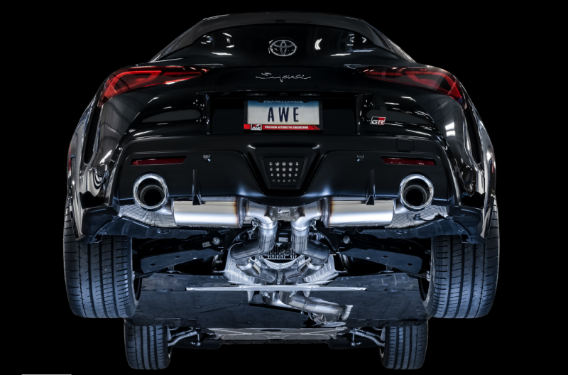 AWE 2020 Toyota Supra A90 Resonated Touring Edition Exhaust - 5in Chrome Silver Tips - awdtuningtx