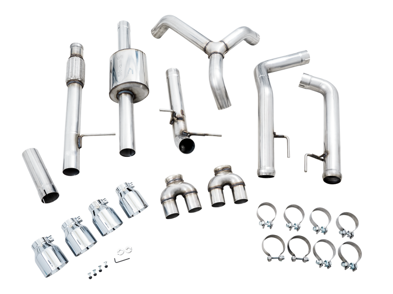 AWE Tuning 4th Gen GM 1500 5.3L 0FG Catback Split Rear Exit (w/ Bumper Cutouts) - Quad Chrome Tips - awdtuningtx