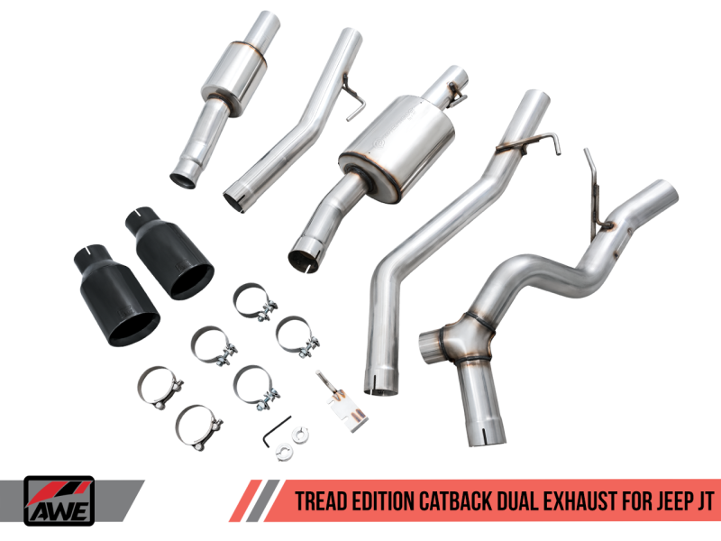 AWE Tuning 20-21 Jeep Gladiator JT 3.6L Tread Edition Cat-Back Dual Exhaust - Diamond Black Tip - awdtuningtx