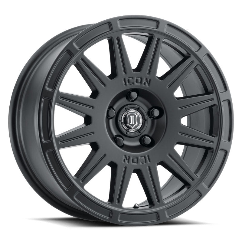 ICON Ricochet 17x8 5x4.5 38mm Offset 6in BS Satin Black Wheel - awdtuningtx