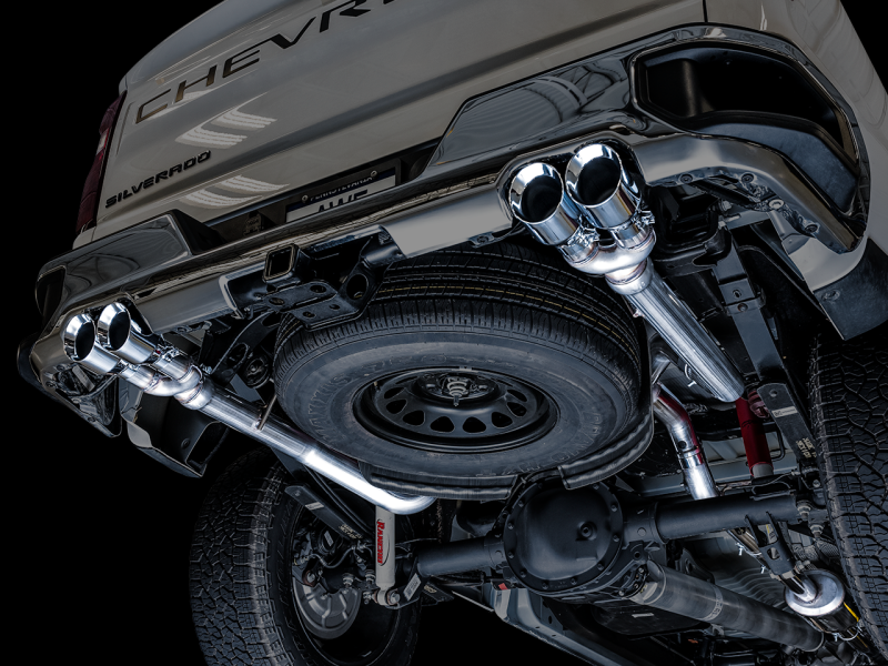 AWE Tuning 4th Gen GM 1500 5.3L 0FG Catback Split Rear Exit (w/ Bumper Cutouts) - Quad Chrome Tips - awdtuningtx
