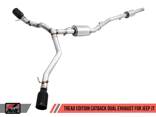 AWE Tuning 20-21 Jeep Gladiator JT 3.6L Tread Edition Cat-Back Dual Exhaust - Diamond Black Tip - awdtuningtx