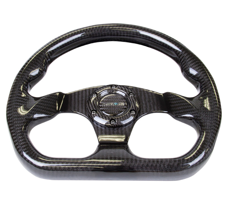 NRG Carbon Fiber Steering Wheel (320mm) Flat Bottom w/Shiny Black Carbon - awdtuningtx